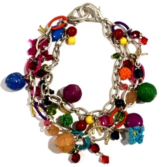 Jewelry - Women's Silver tone Layered Beaded Charm Necklace – Multicolor Statement Jewelry